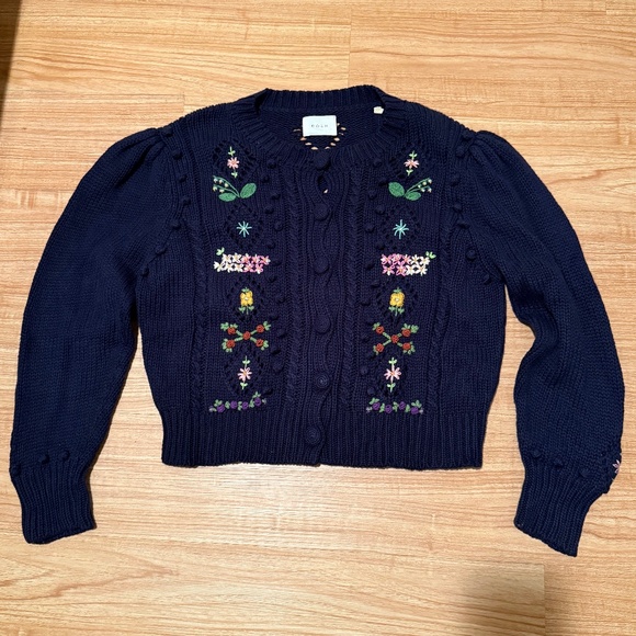 DOEN Forget Me Not Navy Blue Cardigan, Size Large - Picture 5 of 8